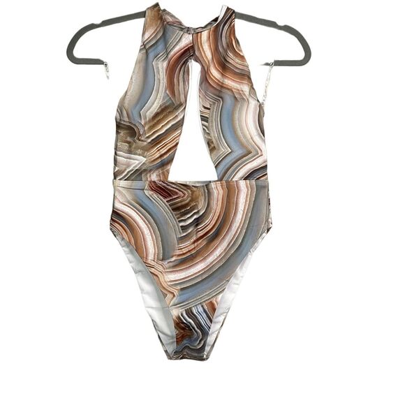NWT Helen Owen Byblos Cutout Halter Cheeky High Cut One Piece Swim L Sandstone - Picture 2 of 15